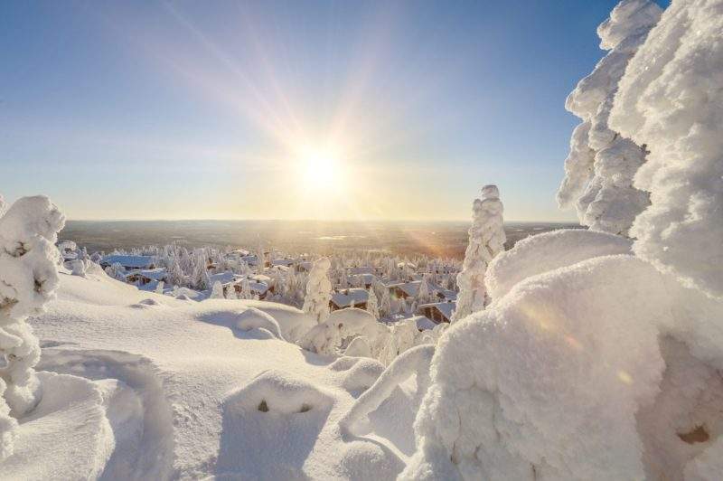 Pohjola trasa, výhled na národní park Syöte v zimě.