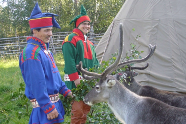 Sámští muži v létě se soby